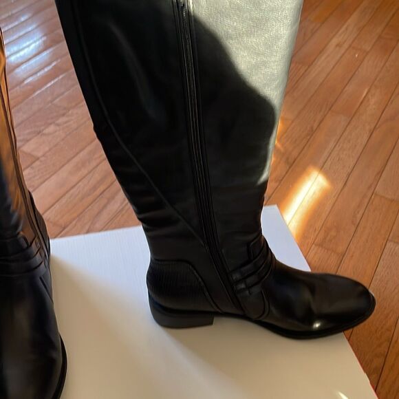 Baretraps Stratford Black Leather Wide Calf Knee-High Riding  Boots - Picture 4 of 12